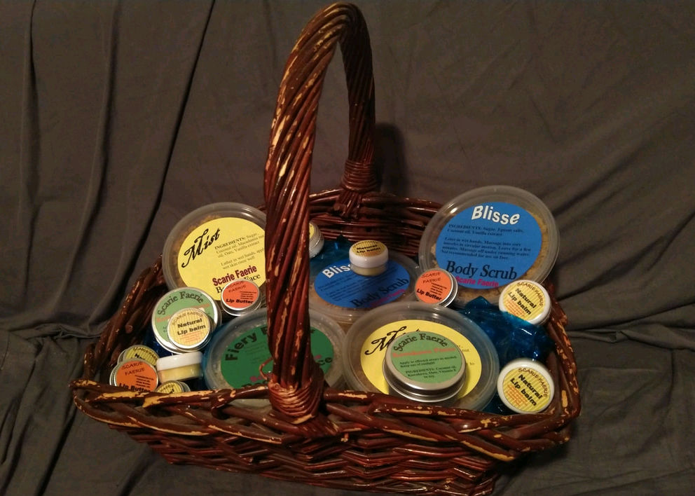 cane gift basket of beauty products